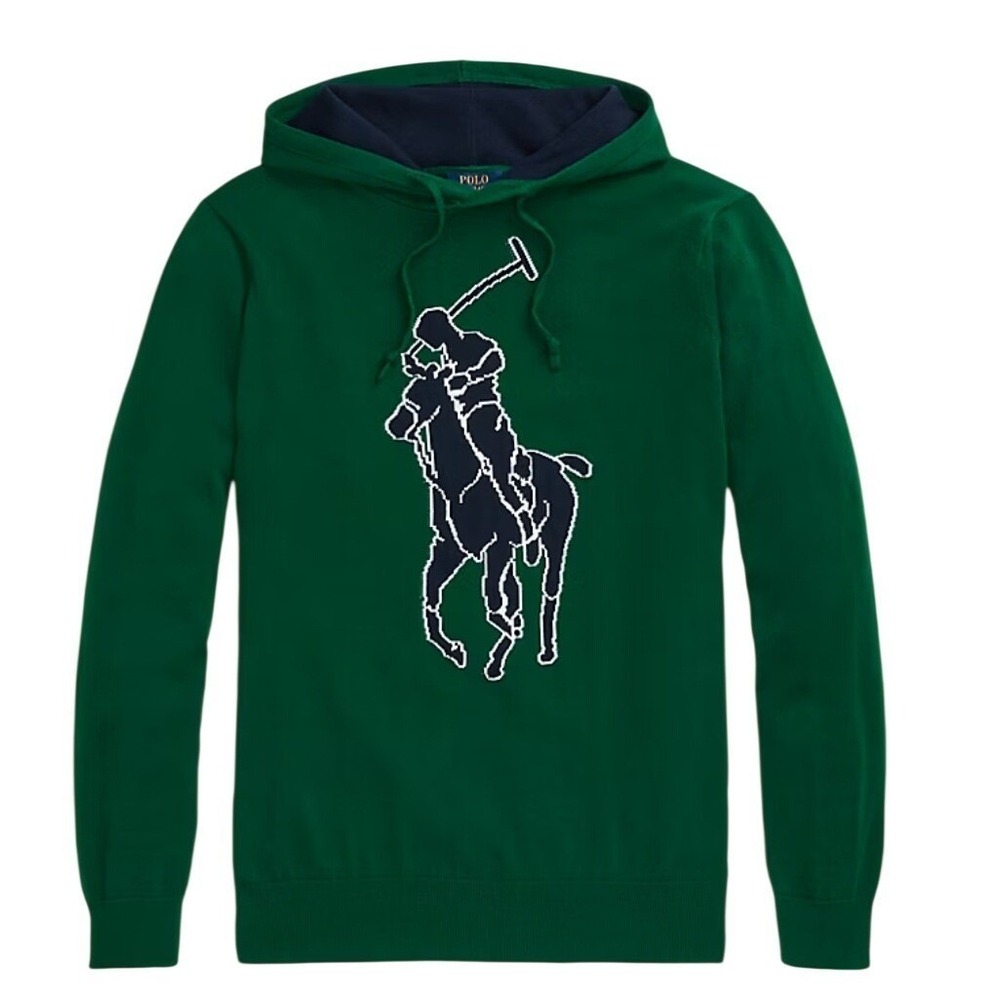 Ralph Lauren Green Big Pony Logo Hoodie‎ Sweater Knit Pullover Men's Size S Nwot